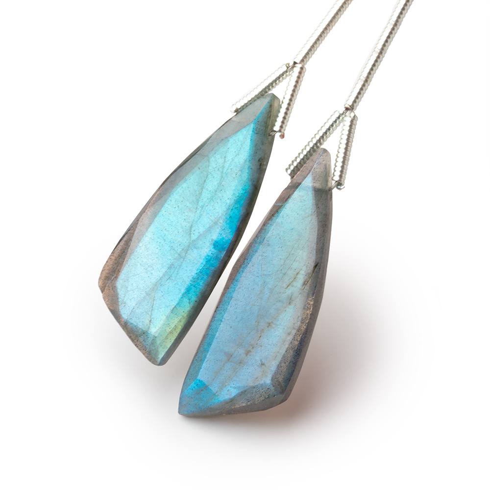 25x10mm Labradorite Fancy Shape Briolette Set of 2 Focals - Beadsofcambay.com