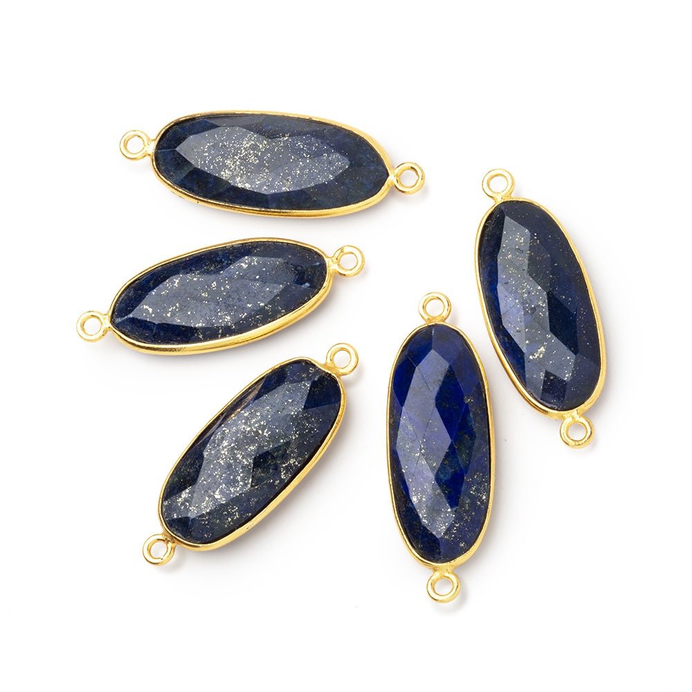 25x12mm Vermeil Bezel Lapis Lazuli Faceted Oval Connector 1 piece - Beadsofcambay.com