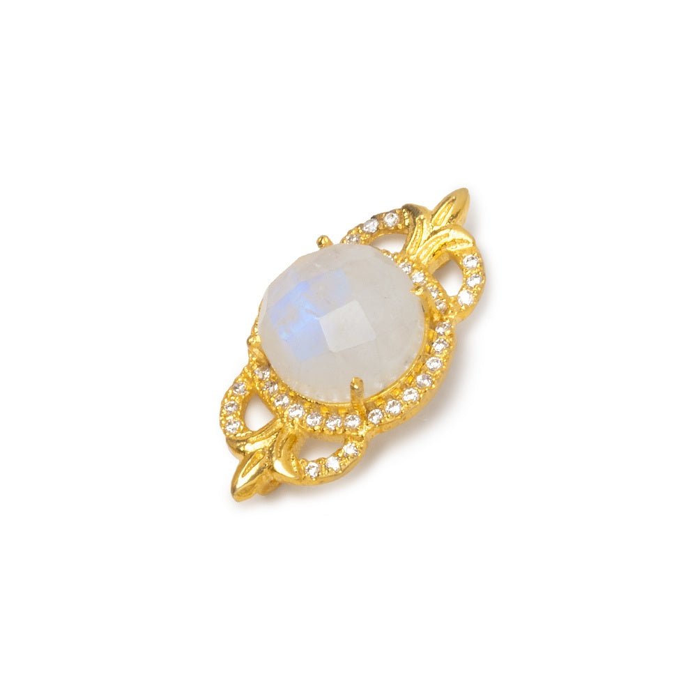 25x13mm Vermeil CZ Bezel Rainbow Moonstone Fleur - De - Lis Coin 1 Connector - Beadsofcambay.com
