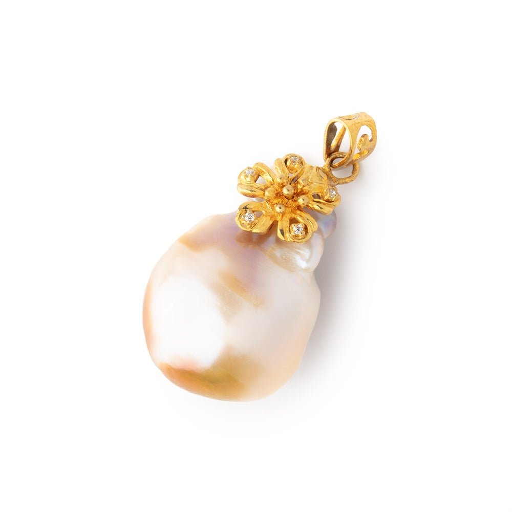 25x17mm Vermeil Capped Peach Ultra Baroque Pearl 1 Pendant - Beadsofcambay.com