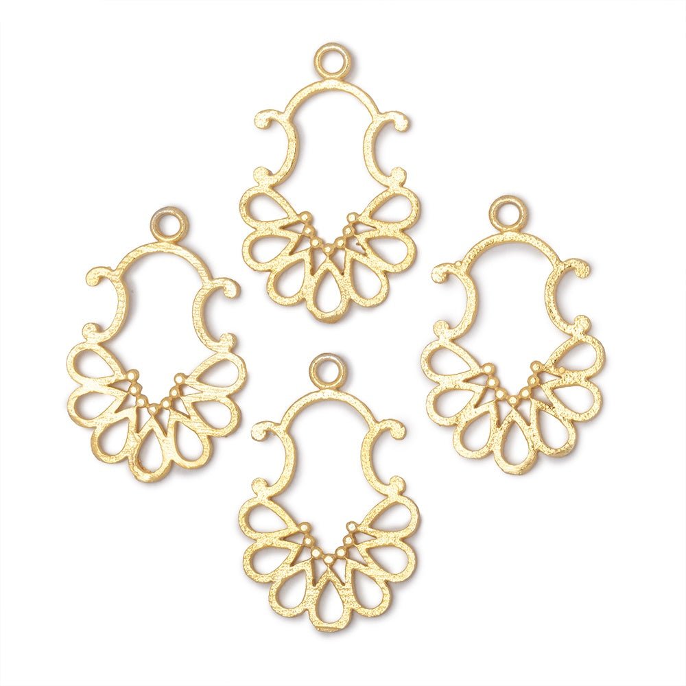 25x19mm 22kt Gold Plated Brushed Filigree Charm Set of 4 pieces - Beadsofcambay.com