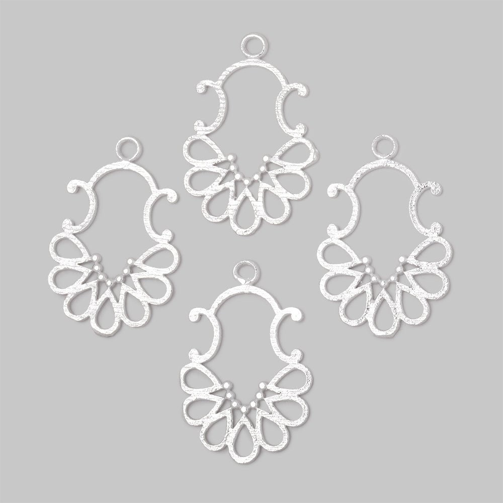 25x19mm Silver Plated Brushed Filigree Charm Set of 4 pieces - Beadsofcambay.com