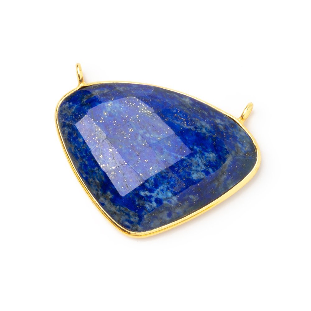 25x35mm Vermeil Bezel Lapis Lazuli Cleftless Heart Connector 1 piece - Beadsofcambay.com