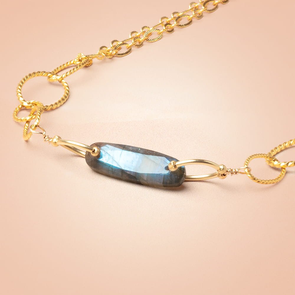 25x8mm Labradorite Double Drilled Oval Connector 1 piece - Beadsofcambay.com