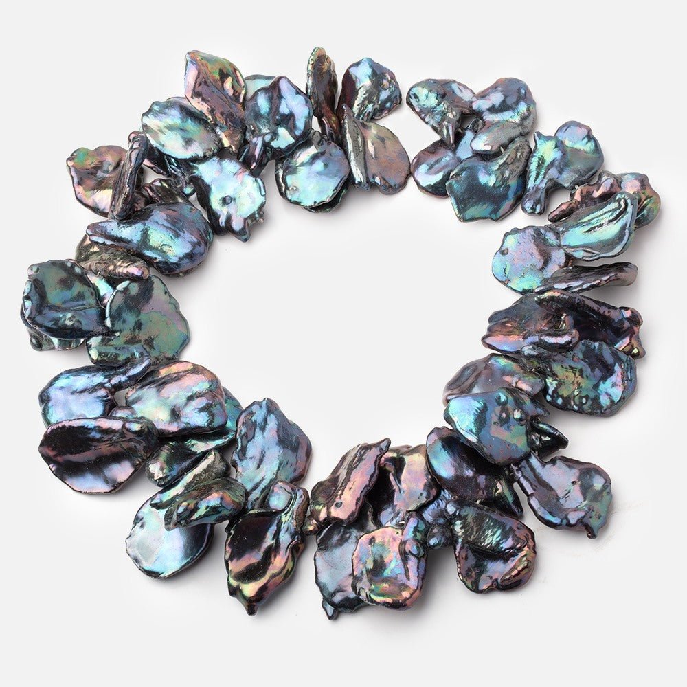 26-36mm Peacock Top Drill Ultra Keshi Freshwater Pearls 17 inch 48 Beads - Beadsofcambay.com