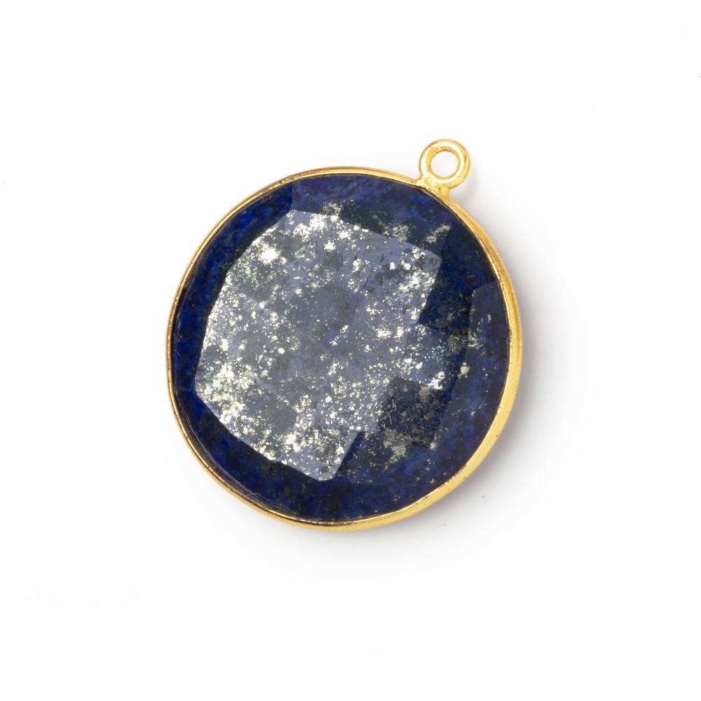 26mm Vermeil Bezel Lapis Lazuli Faceted Coin Pendant 1 piece - Beadsofcambay.com