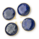 26mm Vermeil Bezel Lapis Lazuli Faceted Coin Pendant 1 piece - Beadsofcambay.com