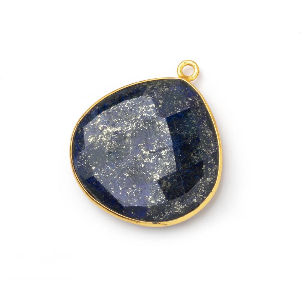 26mm Vermeil Bezel Lapis Lazuli Faceted Heart Pendant 1 piece - Beadsofcambay.com