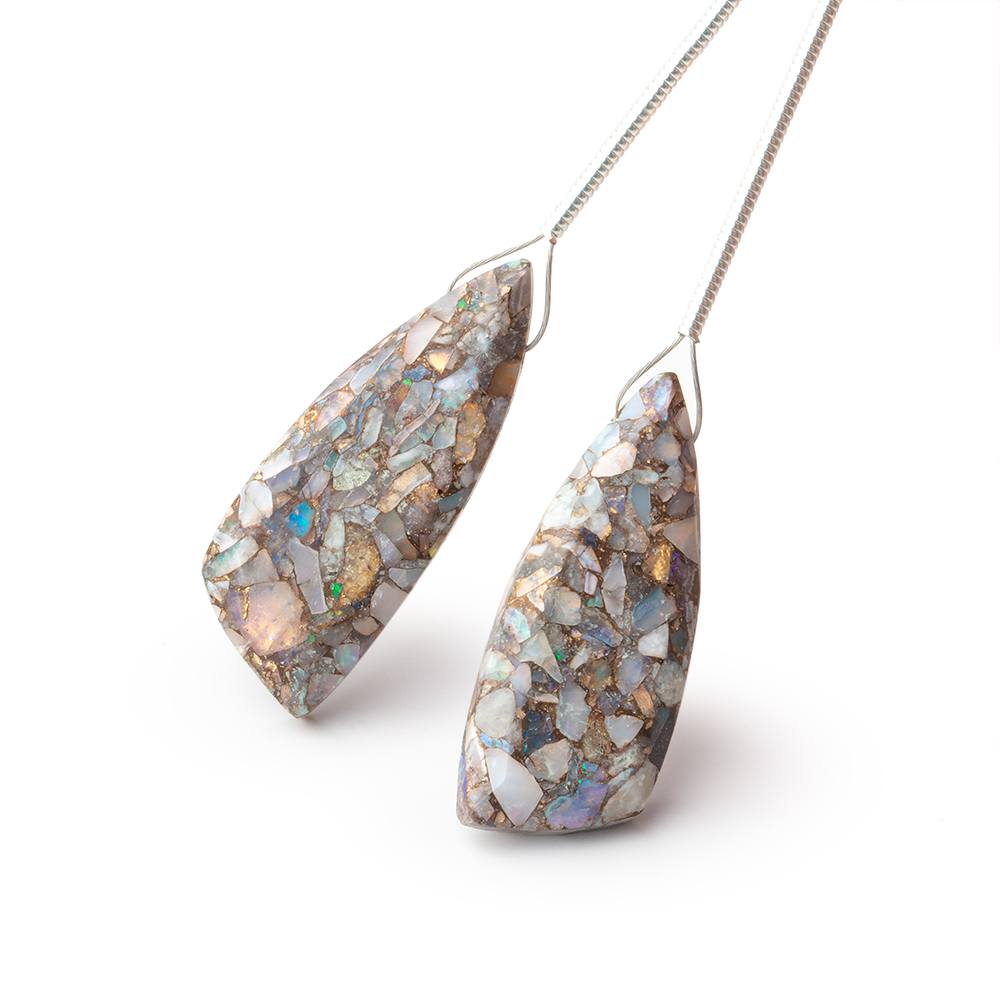 26x10mm Mosaic Australian Opal Fancy Shape Briolette Set of 2 Focals - Beadsofcambay.com