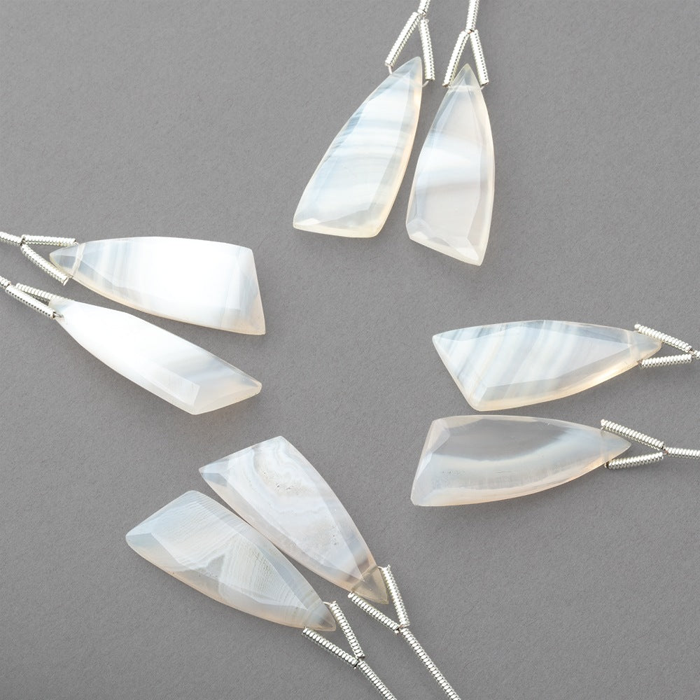 26x10mm White Banded Agate Fancy Shape Briolette Set of 2 Focals - Beadsofcambay.com