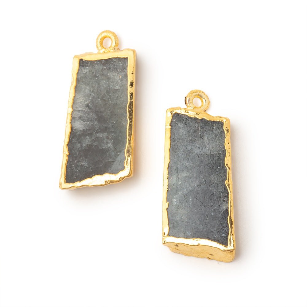 26x12mm Gold Leafed Moss Aquamarine Slice Pendant Focal Set of 2 - Beadsofcambay.com