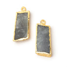 26x12mm Gold Leafed Moss Aquamarine Slice Pendant Focal Set of 2 - Beadsofcambay.com