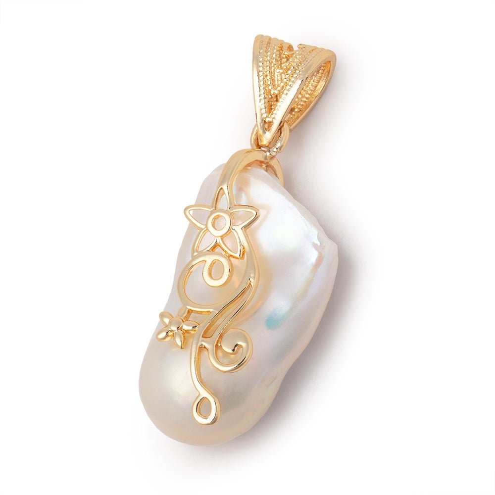26x13.5mm Vermeil Capped Cream Ultra Baroque Pearl 1 Pendant - Beadsofcambay.com
