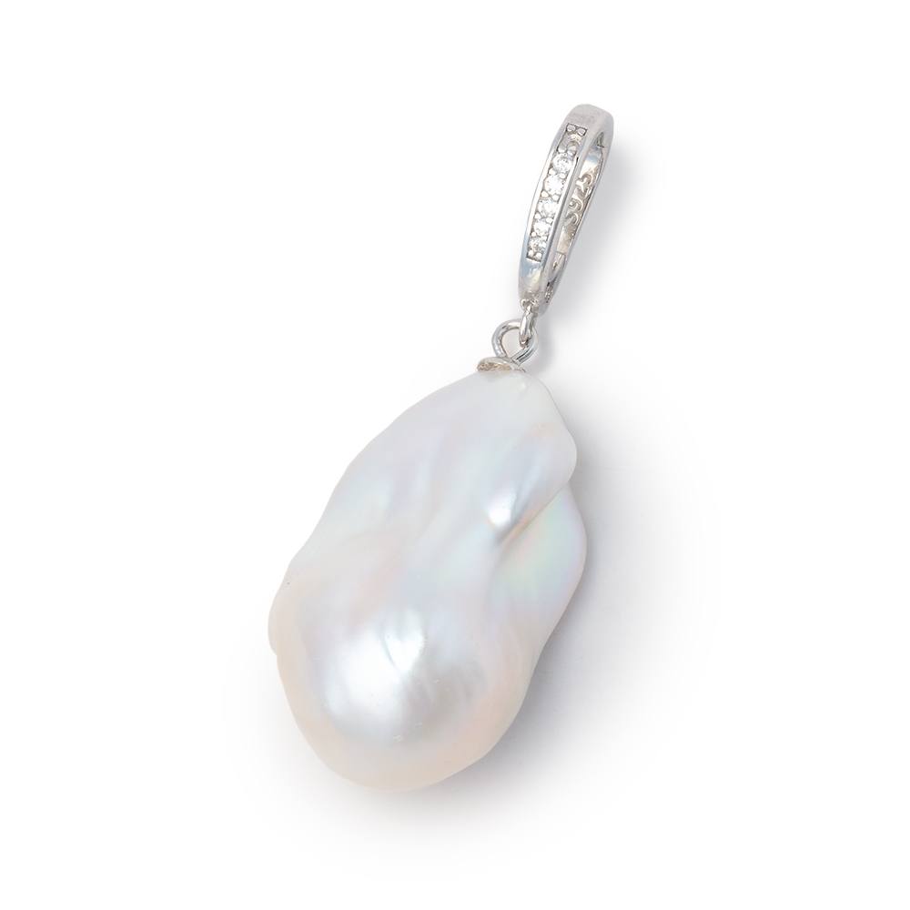 26x14mm White Ultra Baroque Pearl with Sterling Silver CZ Bail 1 Pendant AAA - Beadsofcambay.com