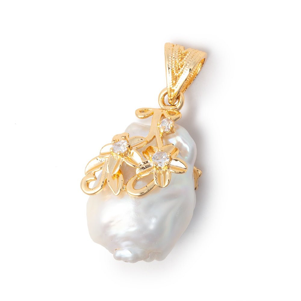 26x19mm Vermeil Capped White Ultra Baroque Pearl Pendant 1 focal - Beadsofcambay.com