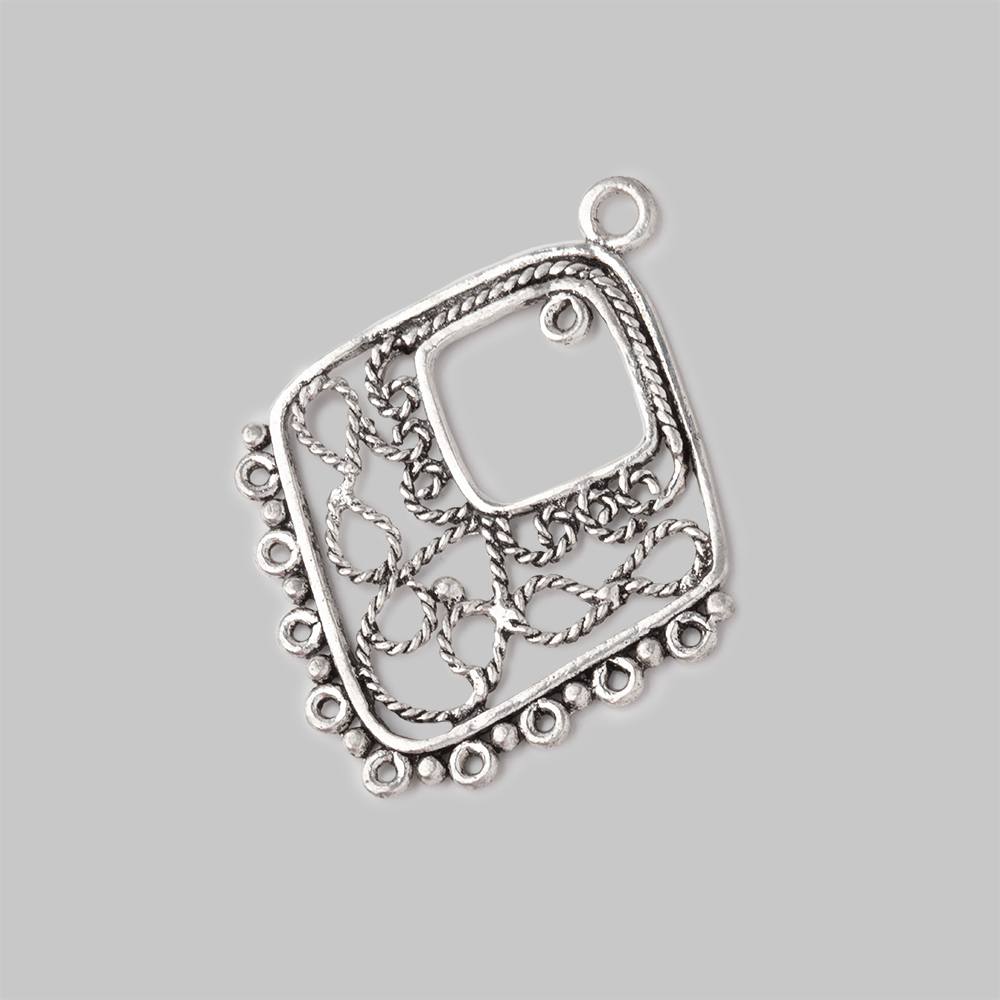 26x24mm Antiqued Silver Diamond Scrollwork Charm with 10 rings 1 piece - Beadsofcambay.com