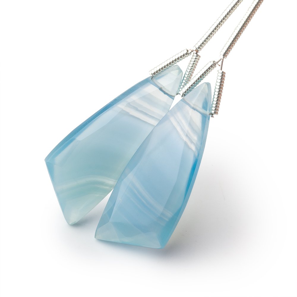 27x10mm Blue Banded Agate Fancy Shape Briolette Set of 2 Focals - Beadsofcambay.com