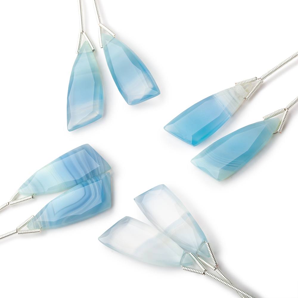 27x10mm Blue Banded Agate Fancy Shape Briolette Set of 2 Focals - Beadsofcambay.com