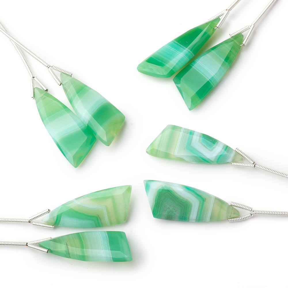 27x10mm Green Banded Agate Fancy Shape Briolette Set of 2 Focals - Beadsofcambay.com