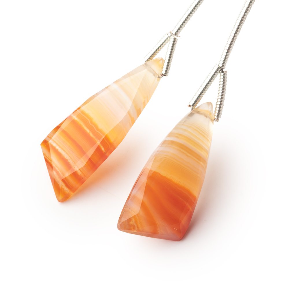 27x10mm Orange Banded Agate Fancy Shape Briolette Set of 2 Focals - Beadsofcambay.com