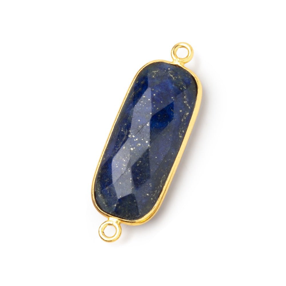 27x12mm Vermeil Bezel Lapis Lazuli Faceted Rectangle Connector 1 piece - Beadsofcambay.com