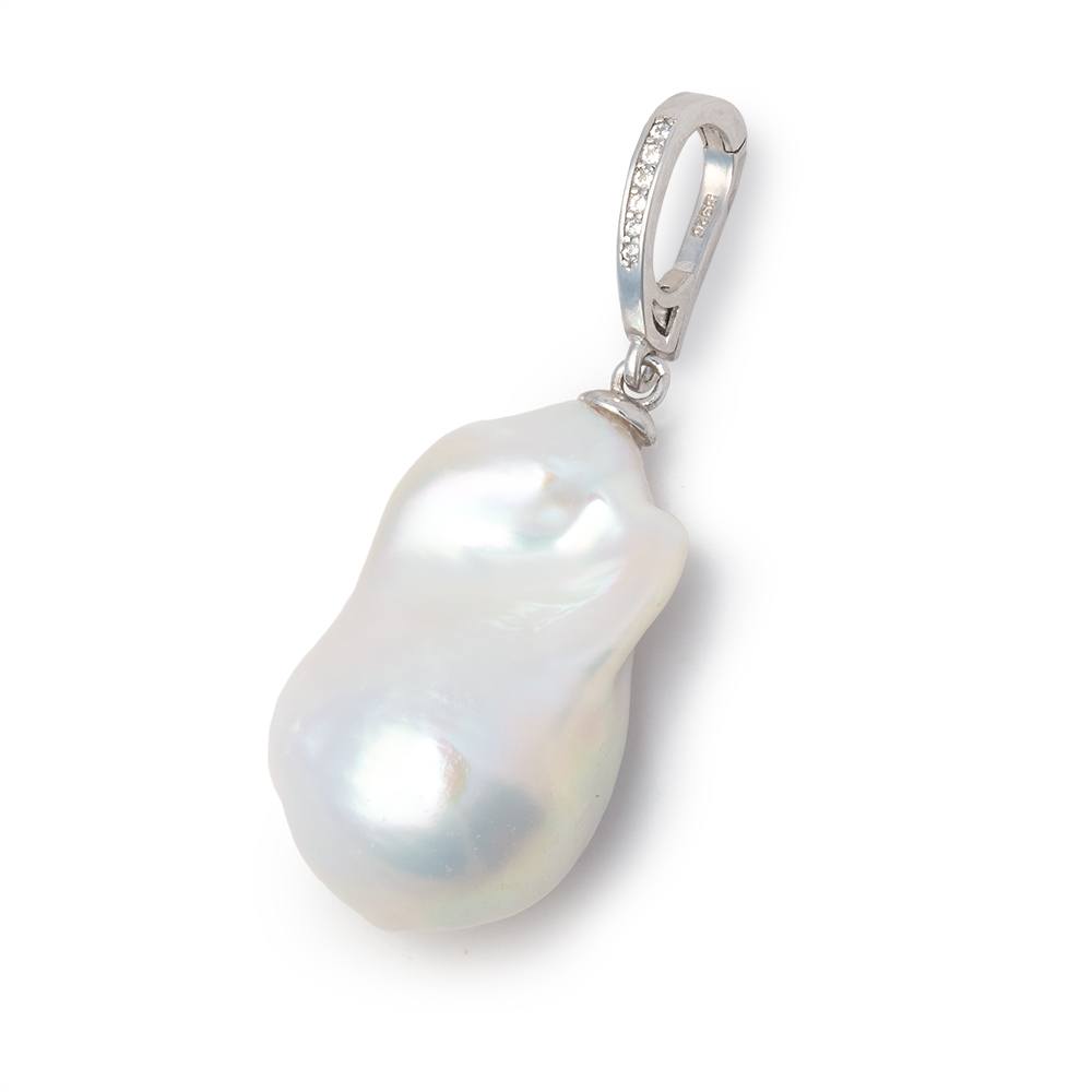 27x16mm White Ultra Baroque Pearl with Sterling Silver CZ Bail 1 Pendant AAA - Beadsofcambay.com