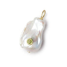 27x17mm White Ultra Baroque Pearl with Bezel Peridot Inlay 1 Pendant - Beadsofcambay.com