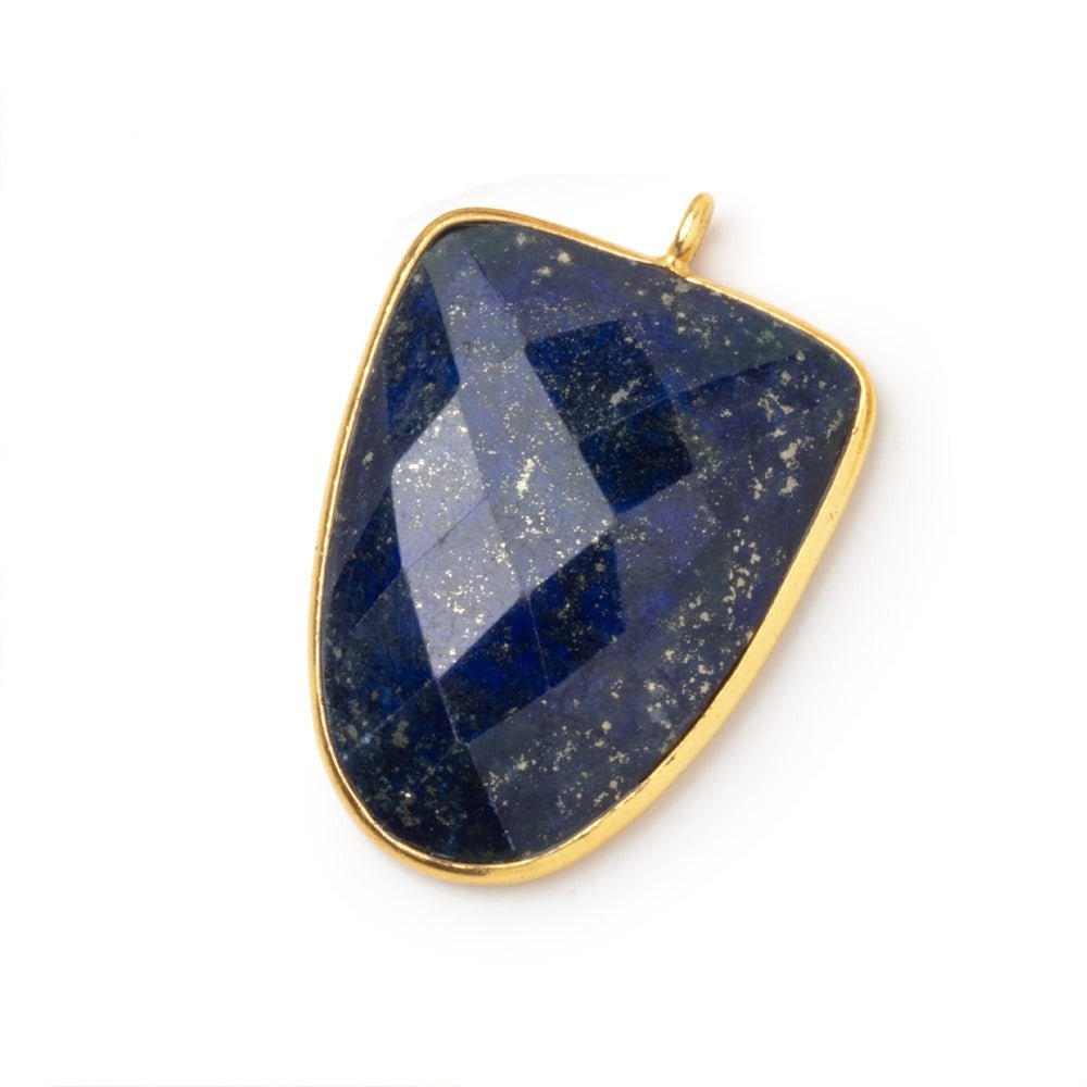 27x21mm Vermeil Bezel Lapis Lazuli Faceted Shield Pendant 1 piece - Beadsofcambay.com