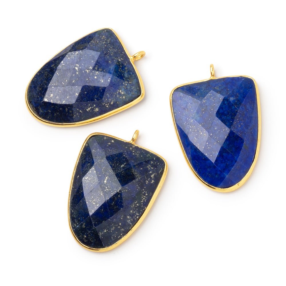 27x21mm Vermeil Bezel Lapis Lazuli Faceted Shield Pendant 1 piece - Beadsofcambay.com