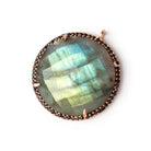 28mm Rose Gold & Black CZ Bezel Labradorite Coin Pendant 1 Focal - Beadsofcambay.com