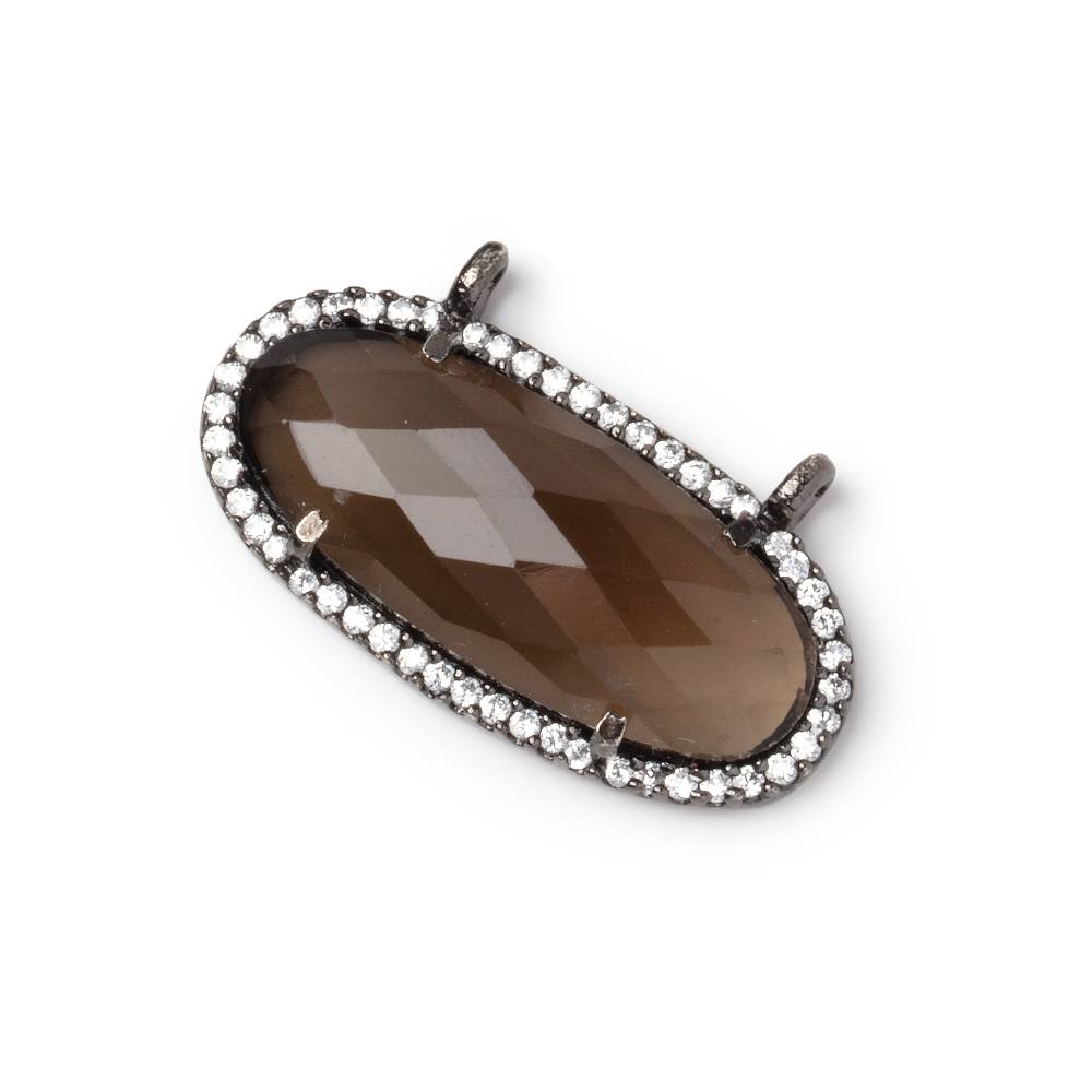 28x14mm Black Gold CZ Bezel Smoky Quartz Faceted Oval Connector 1 Focal - Beadsofcambay.com