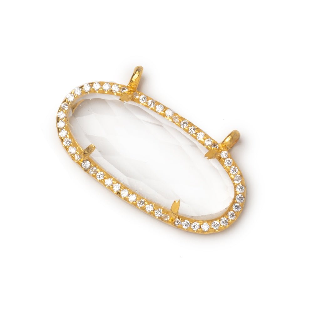 28x14mm Vermeil CZ Bezel Crystal Quartz Faceted Oval Connector 1 Focal - Beadsofcambay.com
