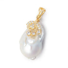 28x15.5mm Vermeil Capped White Ultra Baroque Pearl 1 Pendant - Beadsofcambay.com
