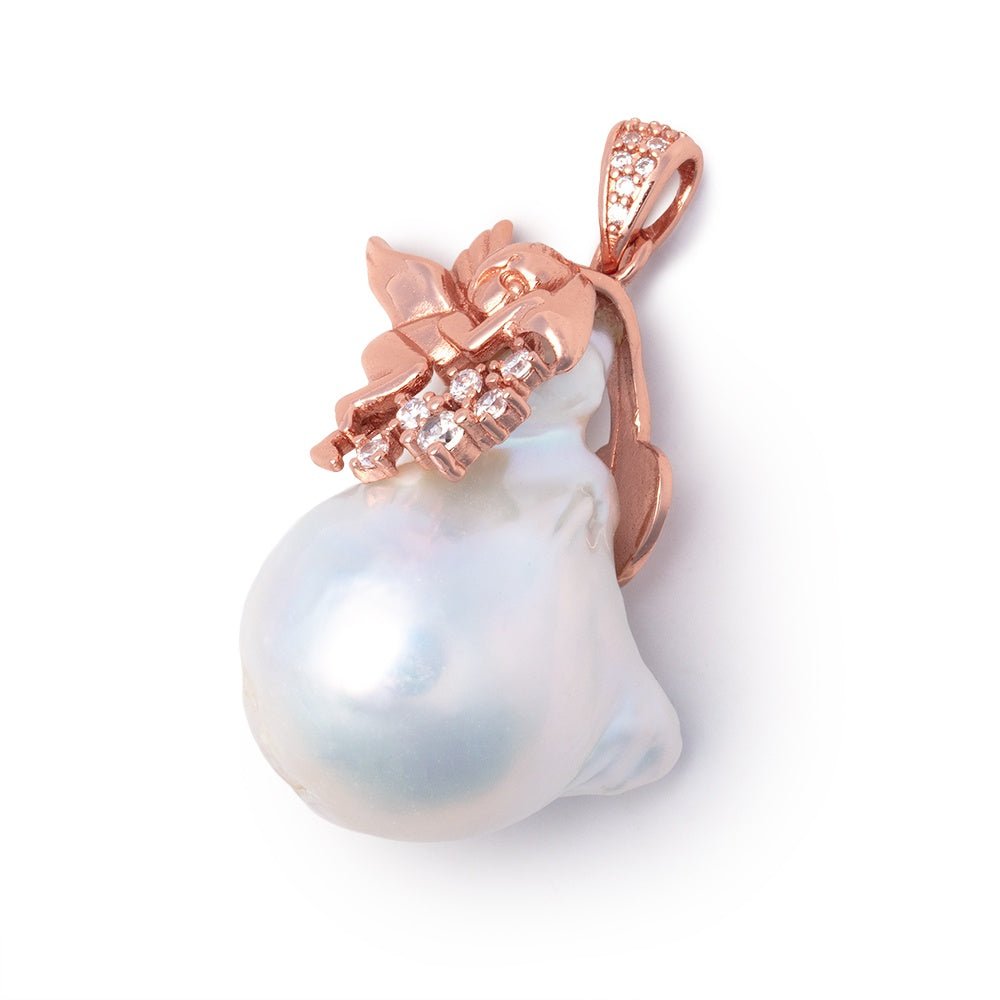 28x15.5mm White Ultra Baroque Rose Gold over .925 Silver Pendant 1 Focal - Beadsofcambay.com