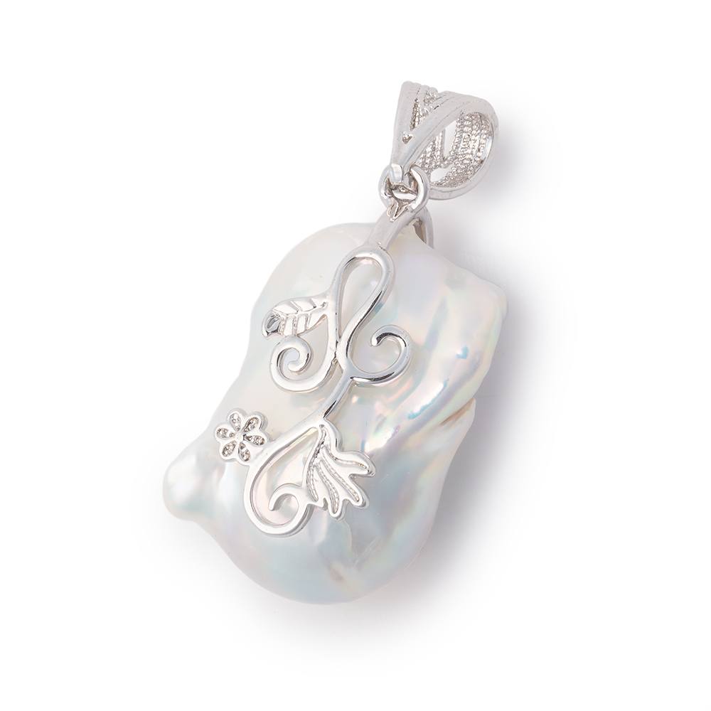 28x20mm .925 Silver Capped White Ultra Baroque Pearl Pendant 1 focal - Beadsofcambay.com