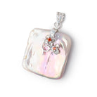 28x21mm .925 Silver Capped Rosé White Square Pearl Pendant 1 focal - Beadsofcambay.com