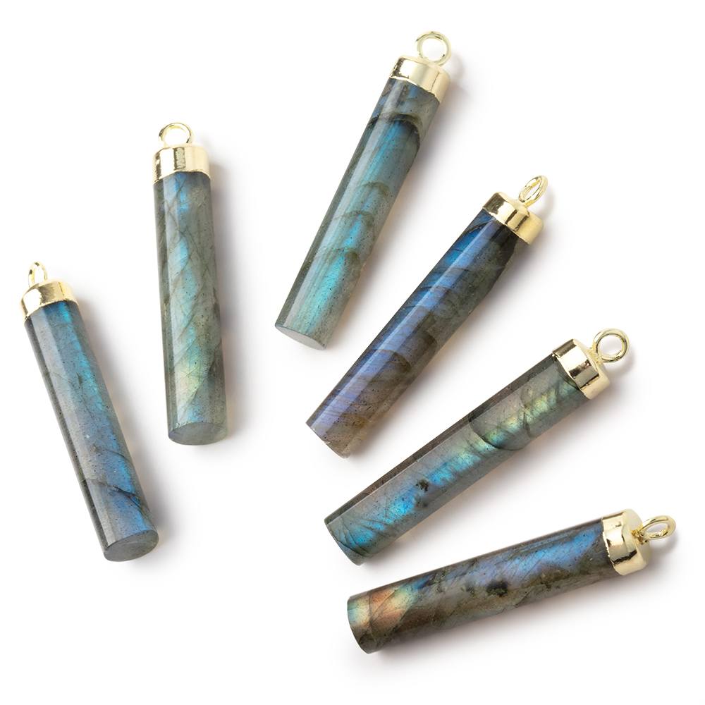 28x5mm Gold Leafed Labradorite Plain Barrel Tube Pendant 1 piece - Beadsofcambay.com