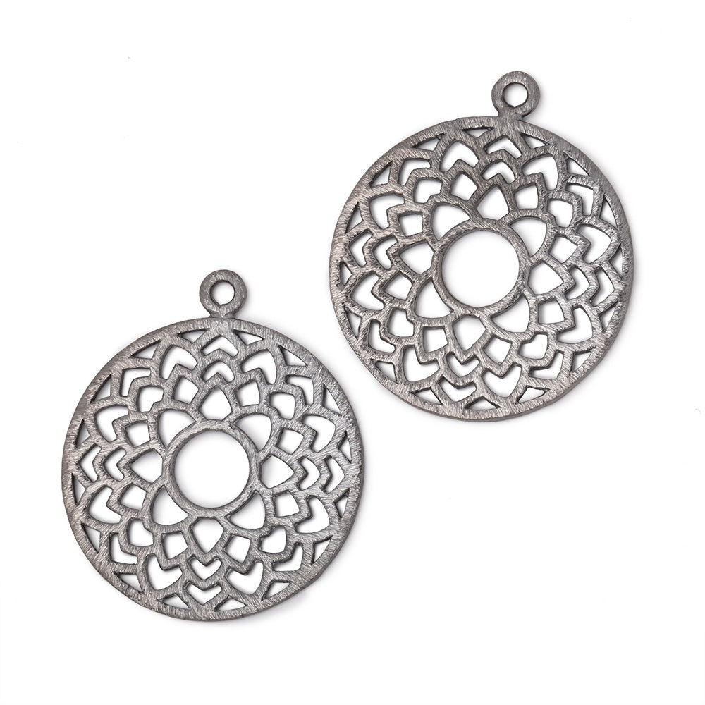 29.5mm Black Gold Plated Brushed Filigree Coin Charm Set of 2 pieces - Beadsofcambay.com