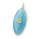 29x13mm Santorini Blue Chalcedony Faceted Marquise with Bezel Peridot Inlay 1 Pendant - Beadsofcambay.com