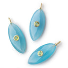 29x13mm Santorini Blue Chalcedony Faceted Marquise with Bezel Peridot Inlay 1 Pendant - Beadsofcambay.com