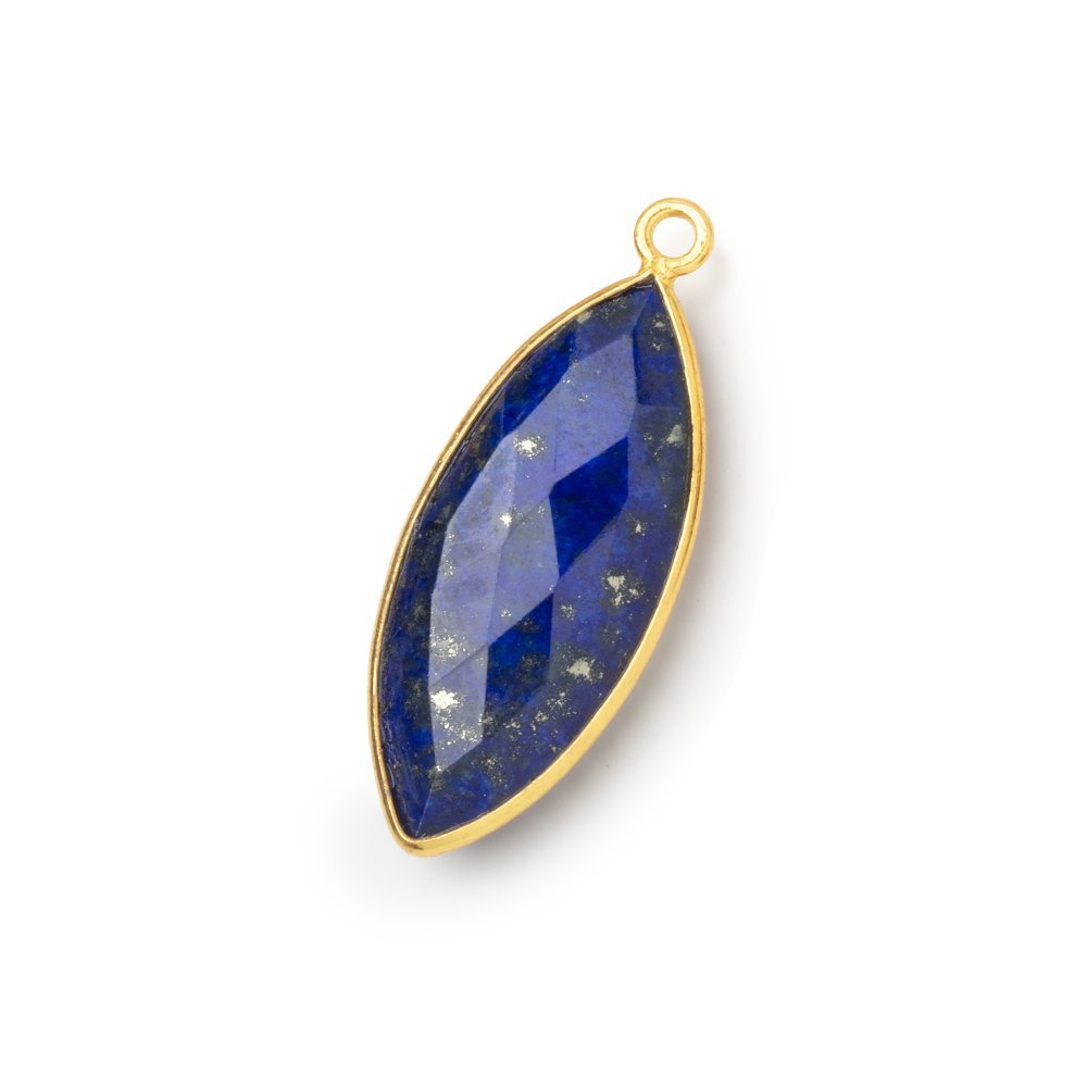 29x13mm Vermeil Bezel Lapis Lazuli Faceted Marquise Pendant 1 piece - Beadsofcambay.com