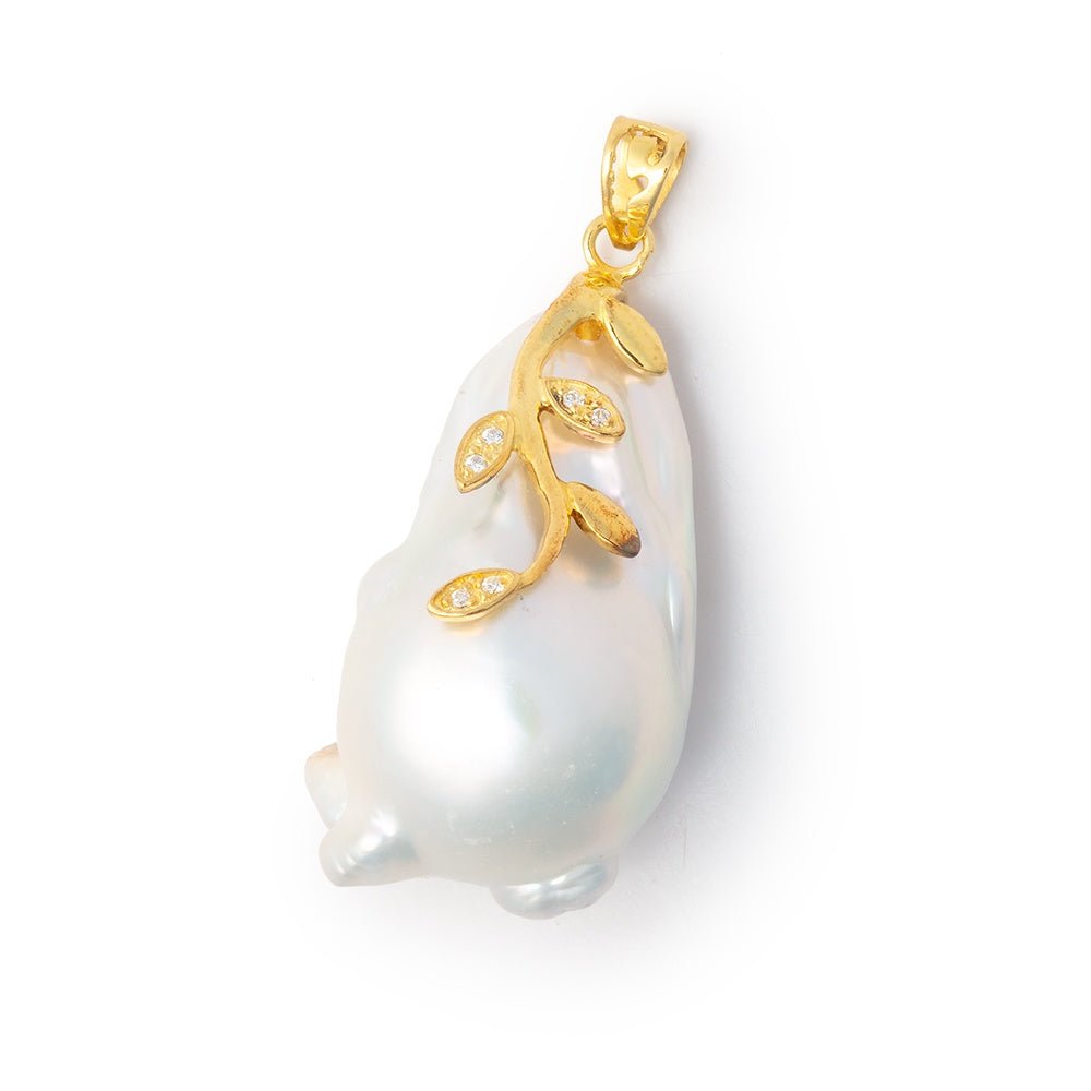 29x17mm Vermeil Capped White Ultra Baroque Pearl Pendant 1 focal - Beadsofcambay.com