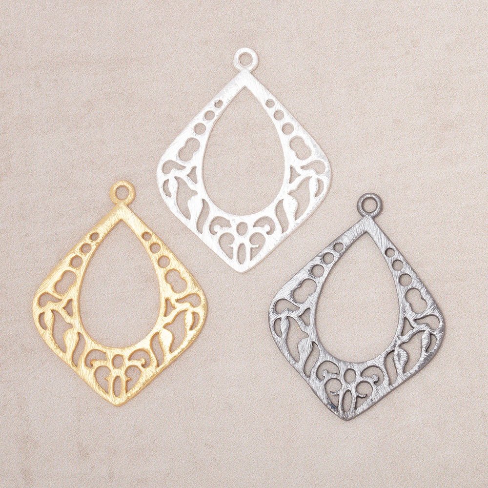 29x25mm Brushed Filigree Diamond Charm Set of 2 pieces - Beadsofcambay.com