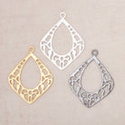 29x25mm Brushed Filigree Diamond Charm Set of 2 pieces - Beadsofcambay.com