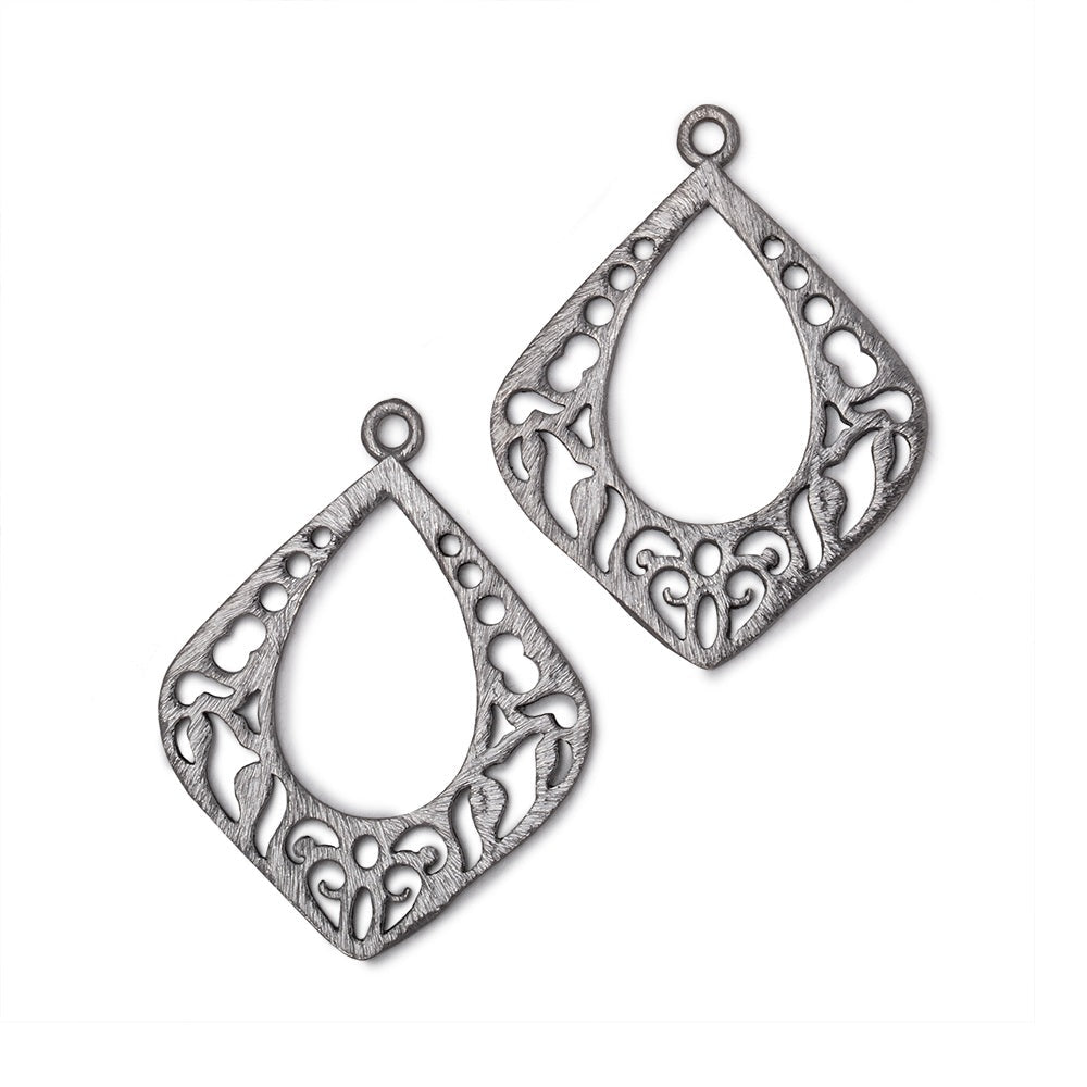 29x25mm Brushed Filigree Diamond Charm Set of 2 pieces - Beadsofcambay.com