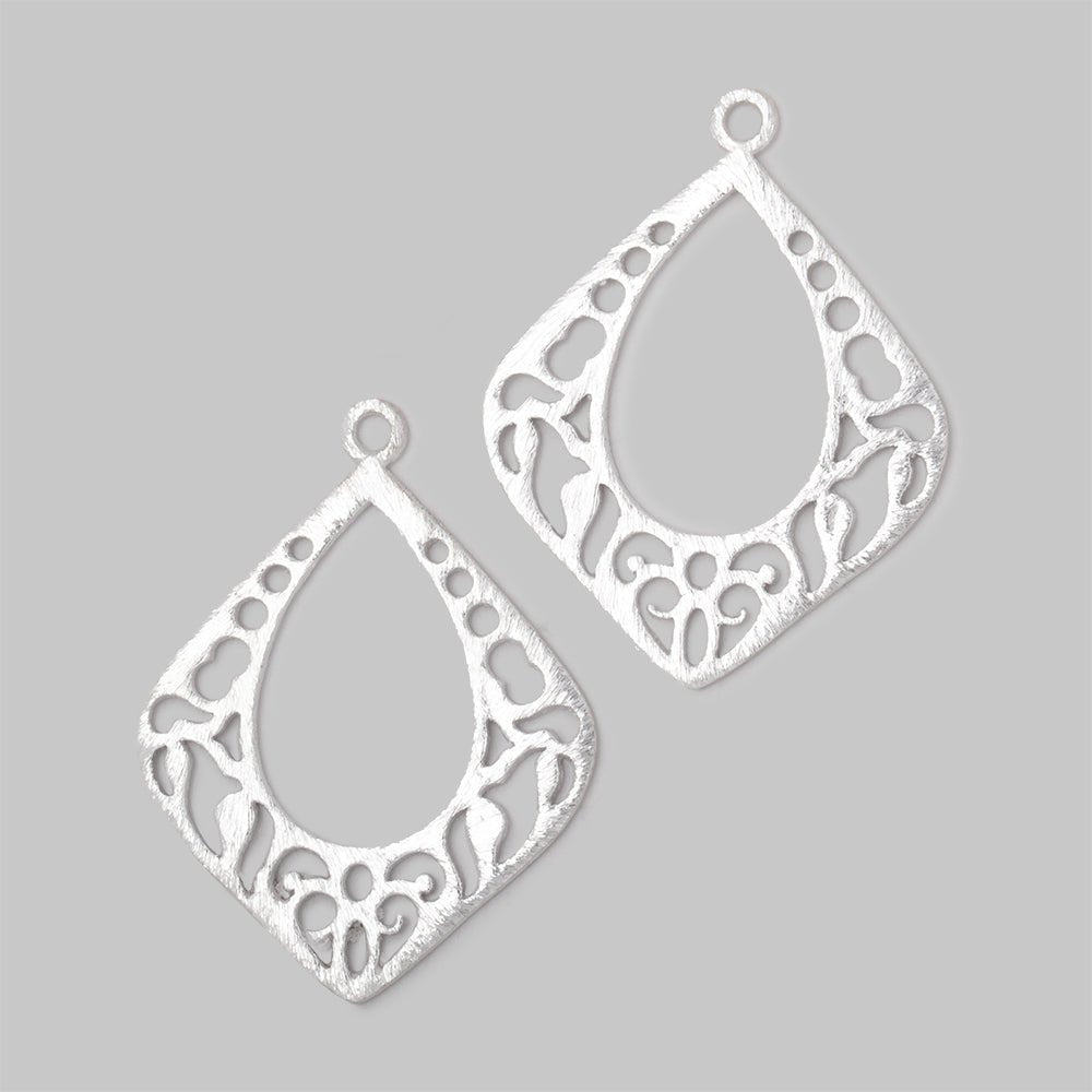 29x25mm Silver Plated Brushed Filigree Diamond Charm Set of 2 pieces - Beadsofcambay.com