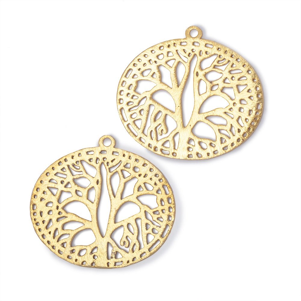 29x35mm 22kt Gold Plated Brushed Filigree Oval Charm Set of 2 pieces - Beadsofcambay.com