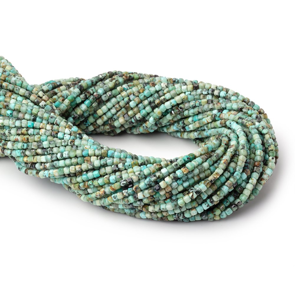2mm African Turquoise Micro Faceted Cube 12.5 inch 140 Beads - Beadsofcambay.com