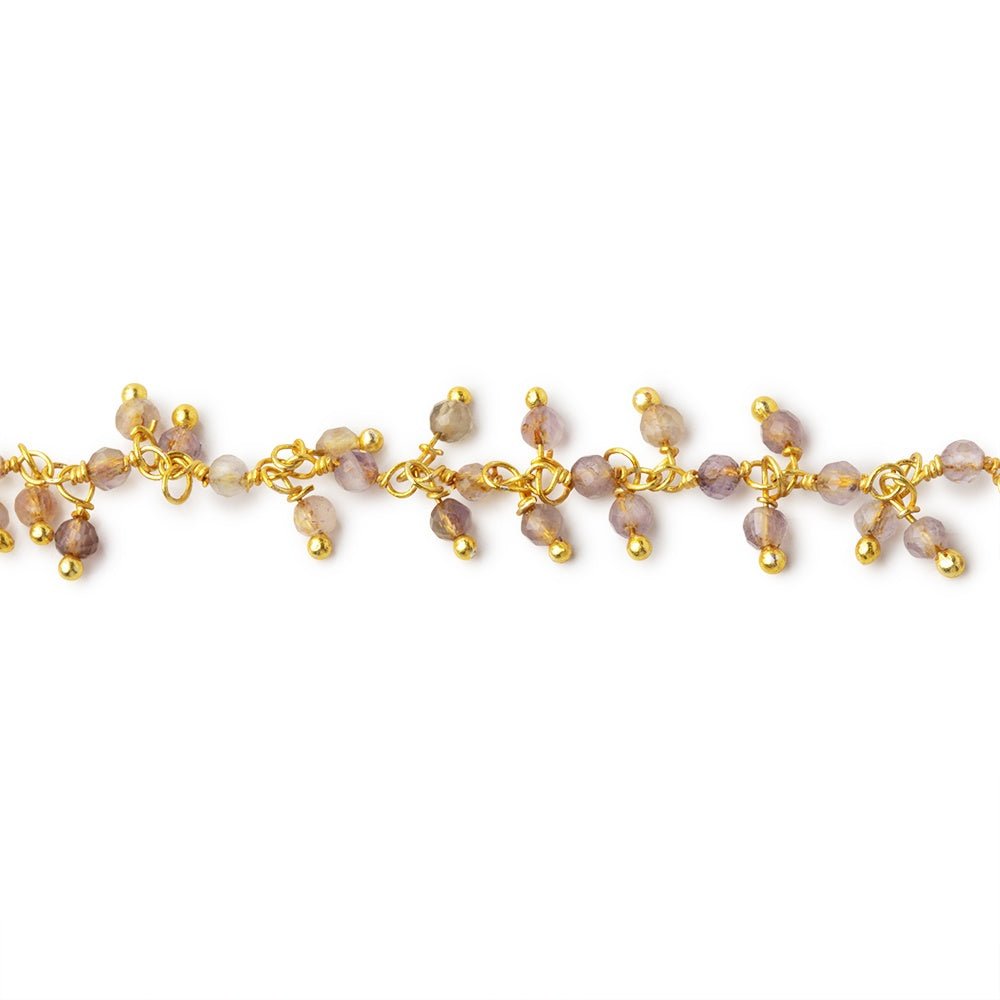 2mm Cape Amethyst Micro Faceted Rounds on Gold Plated Dangling Chain - Beadsofcambay.com
