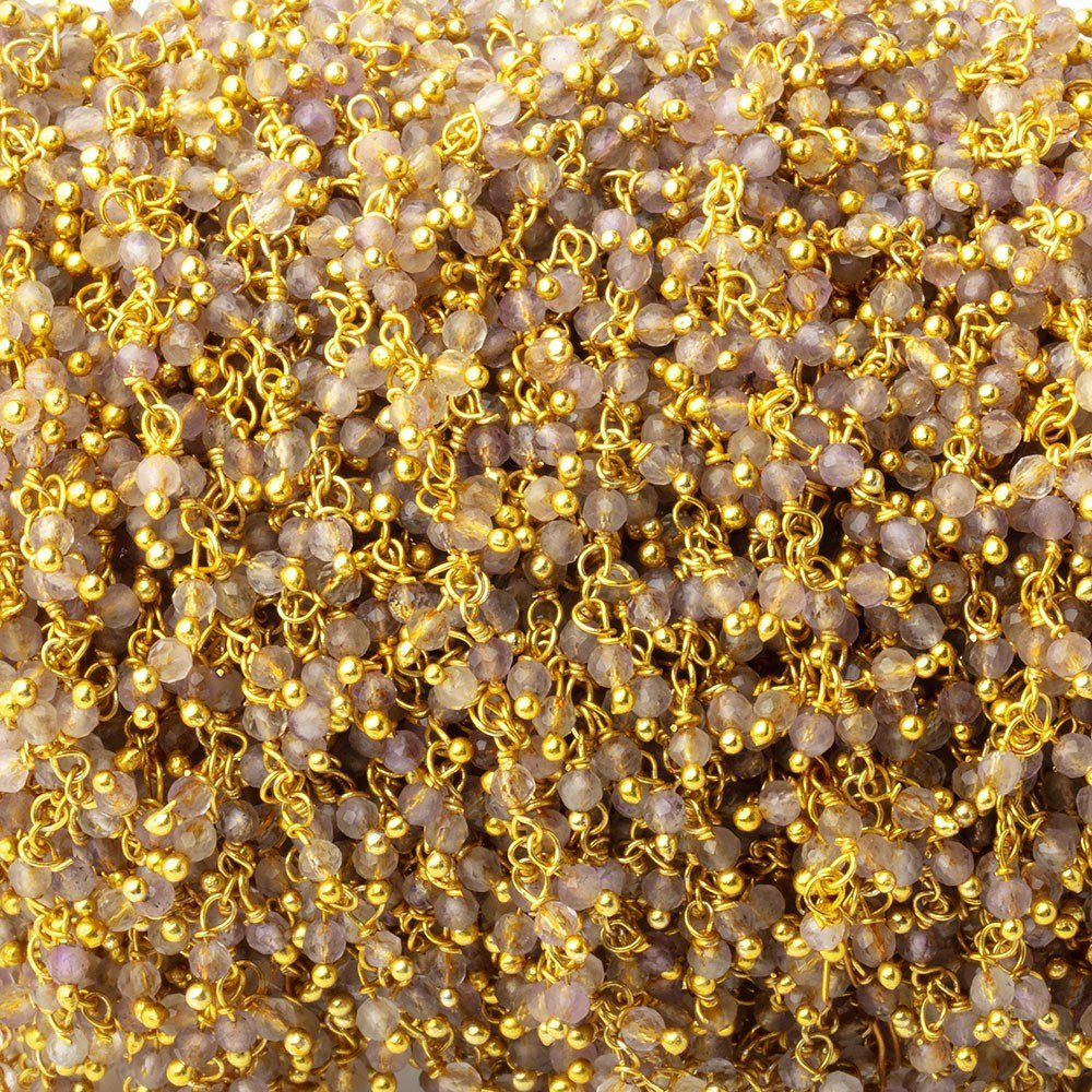 2mm Cape Amethyst Micro Faceted Rounds on Gold Plated Dangling Chain - Beadsofcambay.com